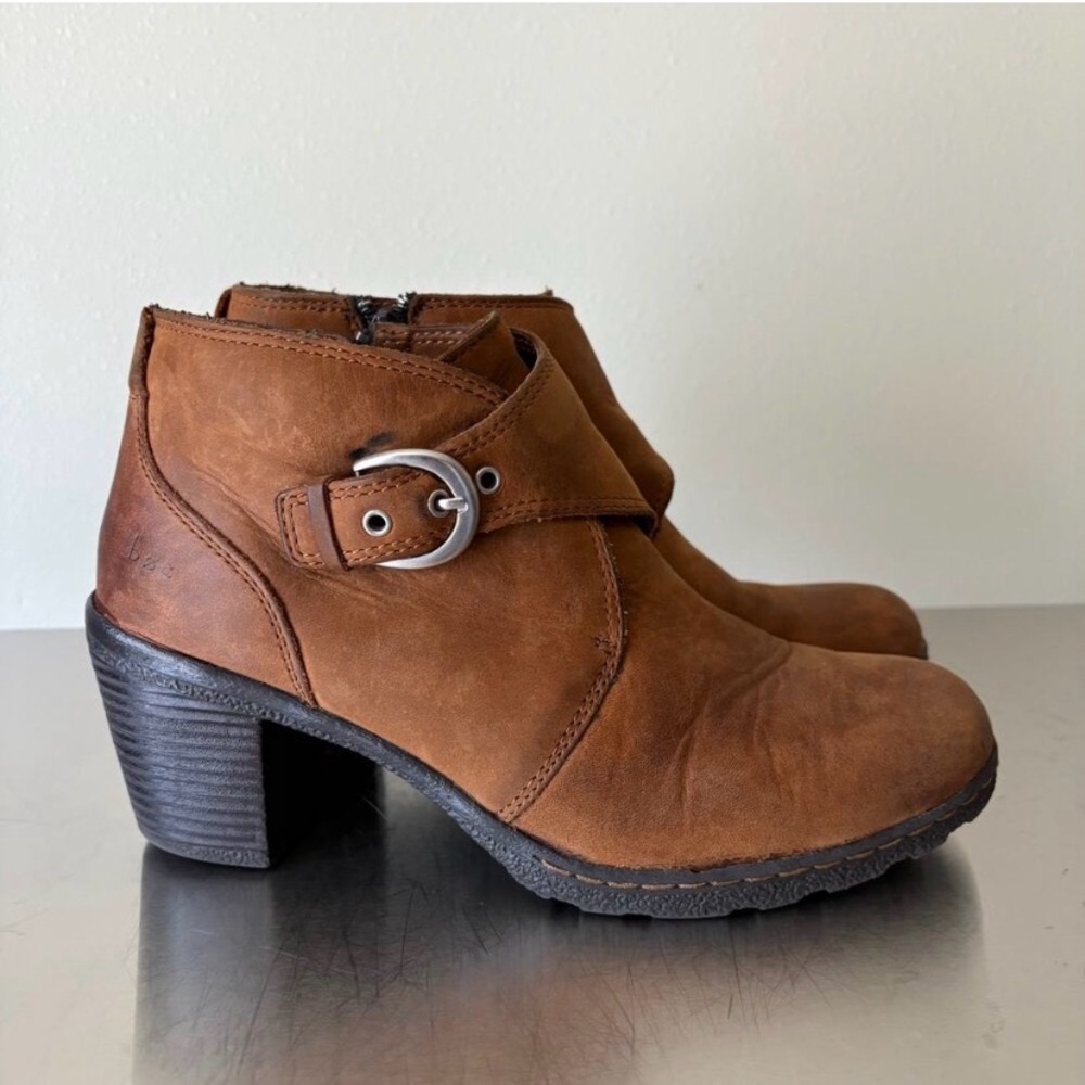 BOC Women’s 8 Brown Leather Zip Ankle Heel Booties Buckle Classic Boho